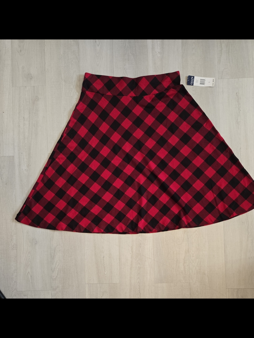 Chaps Red and Black Plaid Circle Skirt